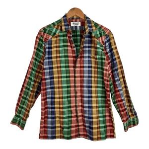 Missoni Uomo Vintage Orange Tag Multicolor Shirt Check Plaid Mens S